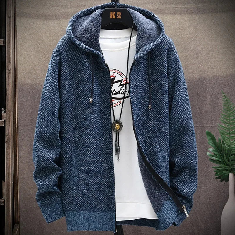 Sweat à Capuche Long Zippé Homme Hardelot – Hoodie Gaufré Doublé Polaire Coupe Longue