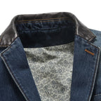 Blazer en Jean Homme Versailles – Veste Denim Ajustée à Col et Rabats en Cuir