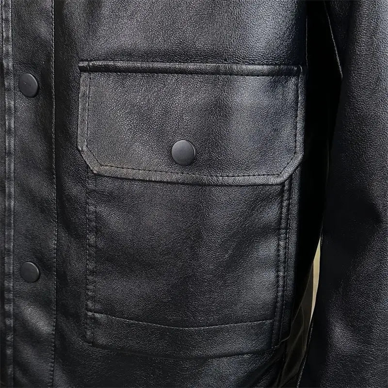 Blouson en Cuir Vintage Homme Rochefort – Veste Cuir Patinée à Pressions et Poches à Rabat