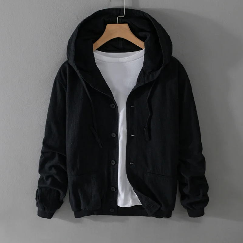 Veste à Capuche en Lin Homme Ferret – Hoodie Lin et Coton Boutonné, Léger et Respirant