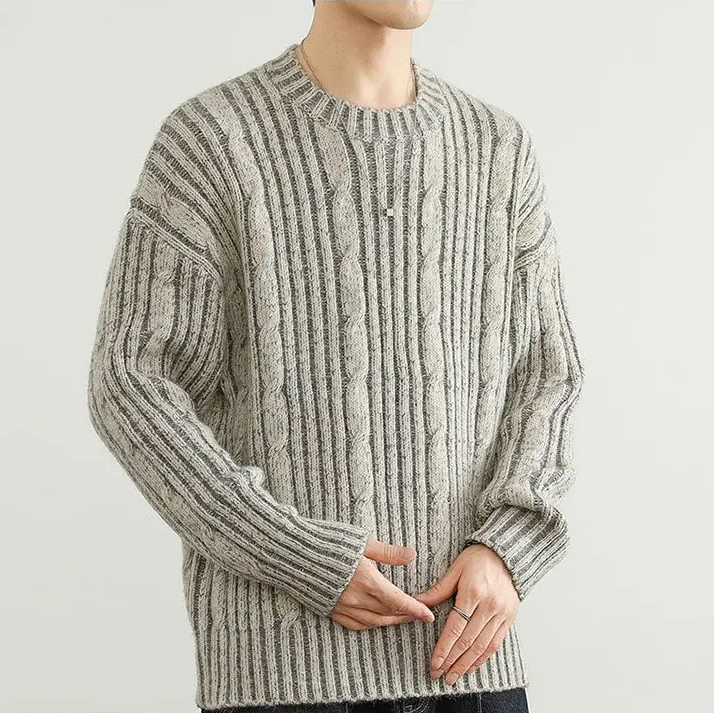 Pull Torsadé en Laine Homme Mont-Blanc – Pull Épais Maille Torsadée Col Rond