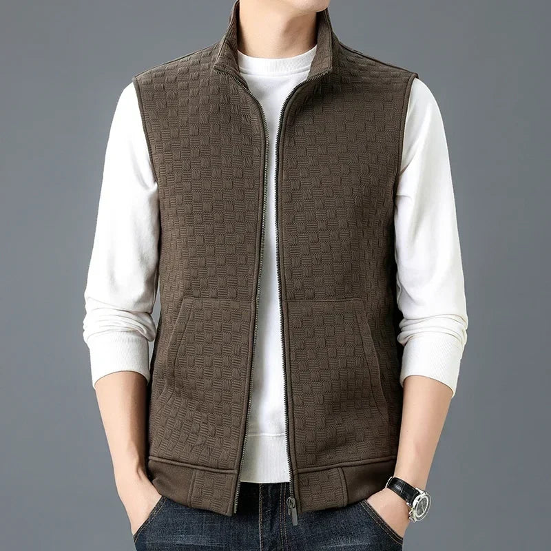 Gilet en Maille Zippé Homme Corrèze – Gilet Sans Manches Col Roulé en Coton Tricoté