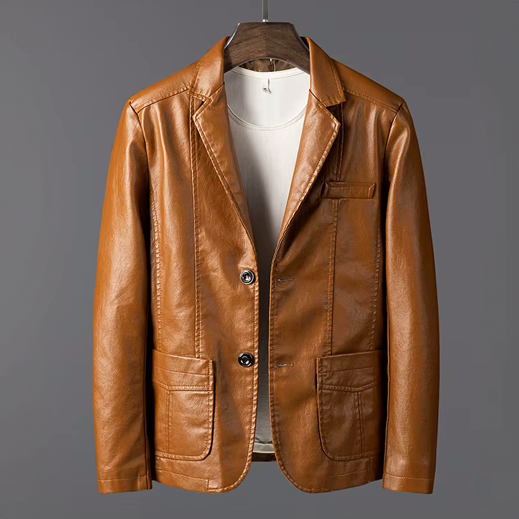 Blazer en Cuir Homme Hauteville – Veste de Costume en Cuir Fini Main, Coupe Rétro
