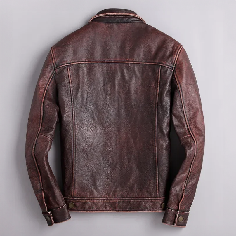 Veste en Cuir Boutonnée Homme Bastien – Blouson Cuir Véritable Vintage à 4 Poches