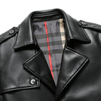 Manteau Long en Cuir Homme Beaumont – Pardessus Vintage à Épaulettes et Doublure Isolante
