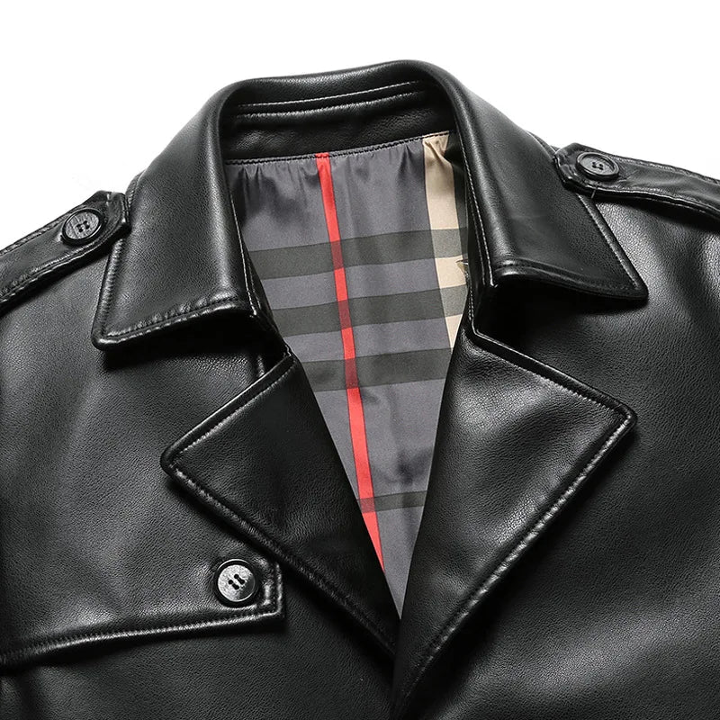 Manteau Long en Cuir Homme Beaumont – Pardessus Vintage à Épaulettes et Doublure Isolante