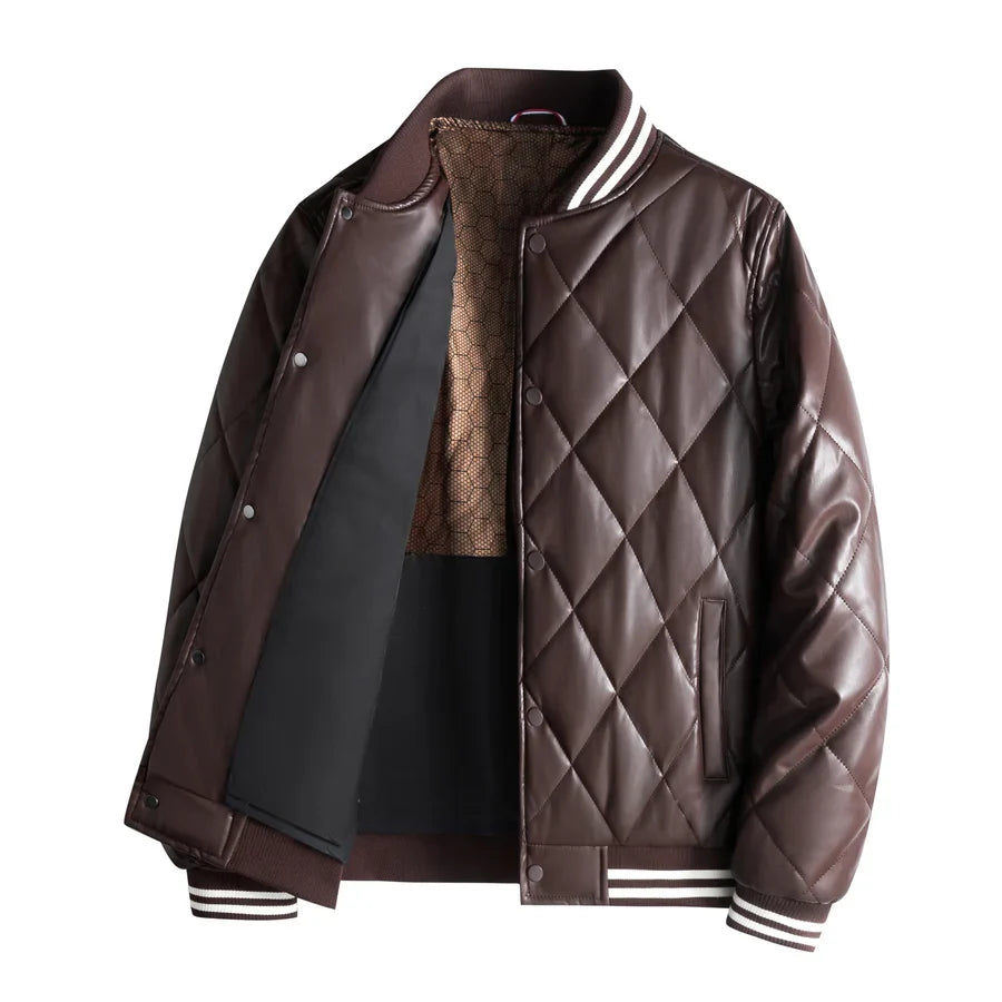 Blouson en Cuir Pleine Fleur Homme Clément – Veste Cuir Matelassée Vintage à Boutons Pression
