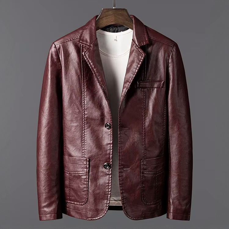 Blazer en Cuir Homme Hauteville – Veste de Costume en Cuir Fini Main, Coupe Rétro