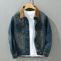 Veste en Jean Homme Roubaix – Veste Denim Vintage Délavée à Col en Velours Côtelé