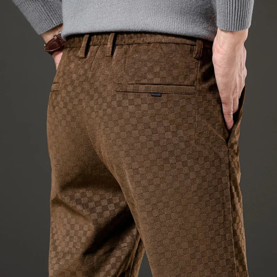 Pantalon à Carreaux Homme Honfleur – Pantalon en Velours Côtelé Rétro à Taille Élastique et Passants