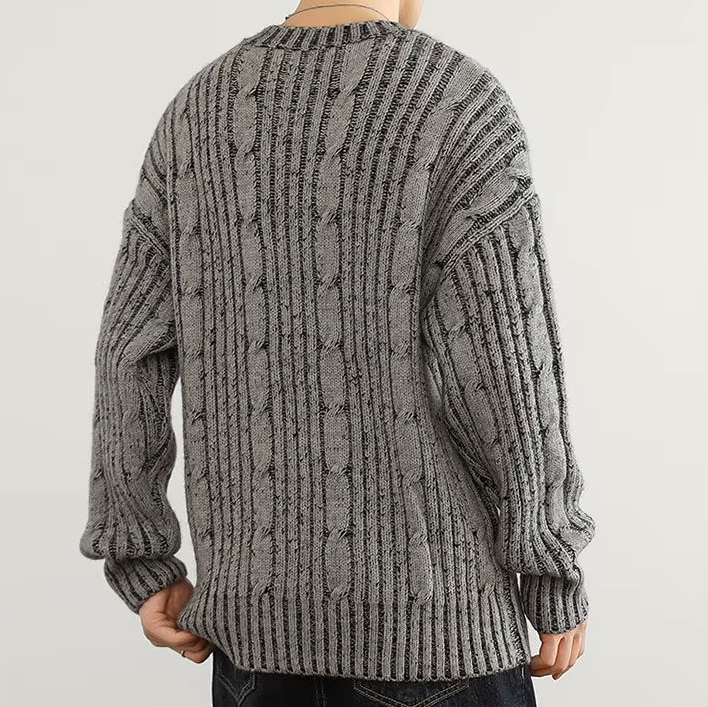 Pull Torsadé en Laine Homme Mont-Blanc – Pull Épais Maille Torsadée Col Rond