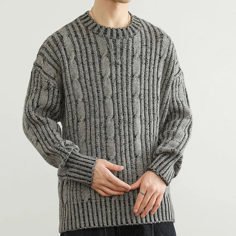 Pull Torsadé en Laine Homme Mont-Blanc – Pull Épais Maille Torsadée Col Rond
