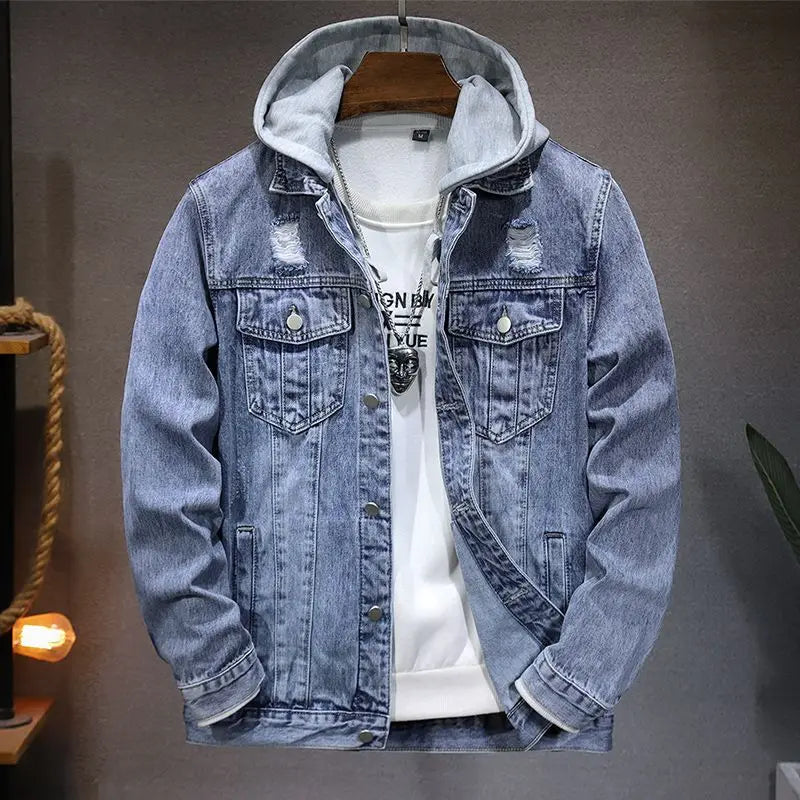 Veste en Jean à Capuche Homme Vauban – Hoodie Denim Déchiré Vintage Boutonné