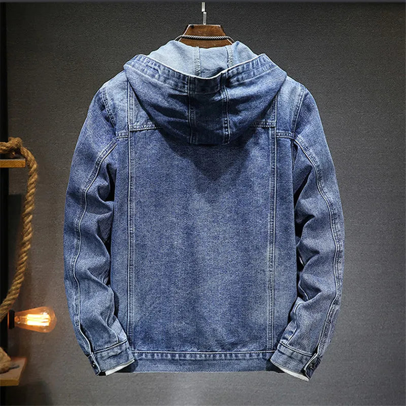 Veste en Jean à Capuche Homme Rambouillet – Hoodie Denim Délavé Boutonné à Capuche Oversize