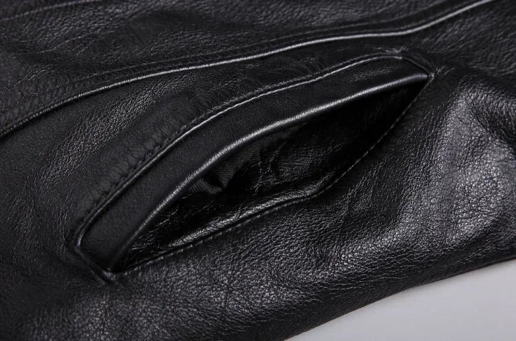 Veste en Cuir Boutonnée Homme Bastien – Blouson Cuir Véritable Vintage à 4 Poches