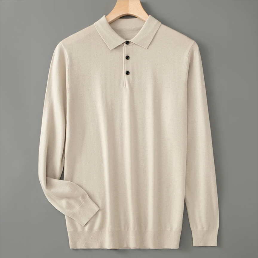 Polo Manches Longues en Laine Homme Bréhat – Polo Maille Chaud et Extensible