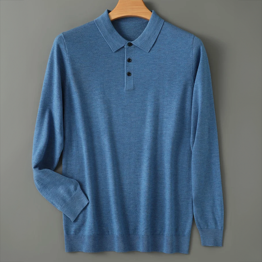 Polo Manches Longues en Laine Homme Bréhat – Polo Maille Chaud et Extensible