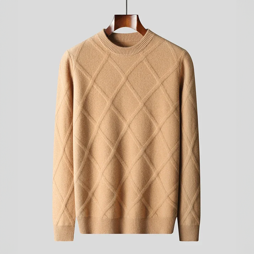 Pull en Cachemire Homme Cassis – Pull Col Rond Maille Losange, Doux et Chaud