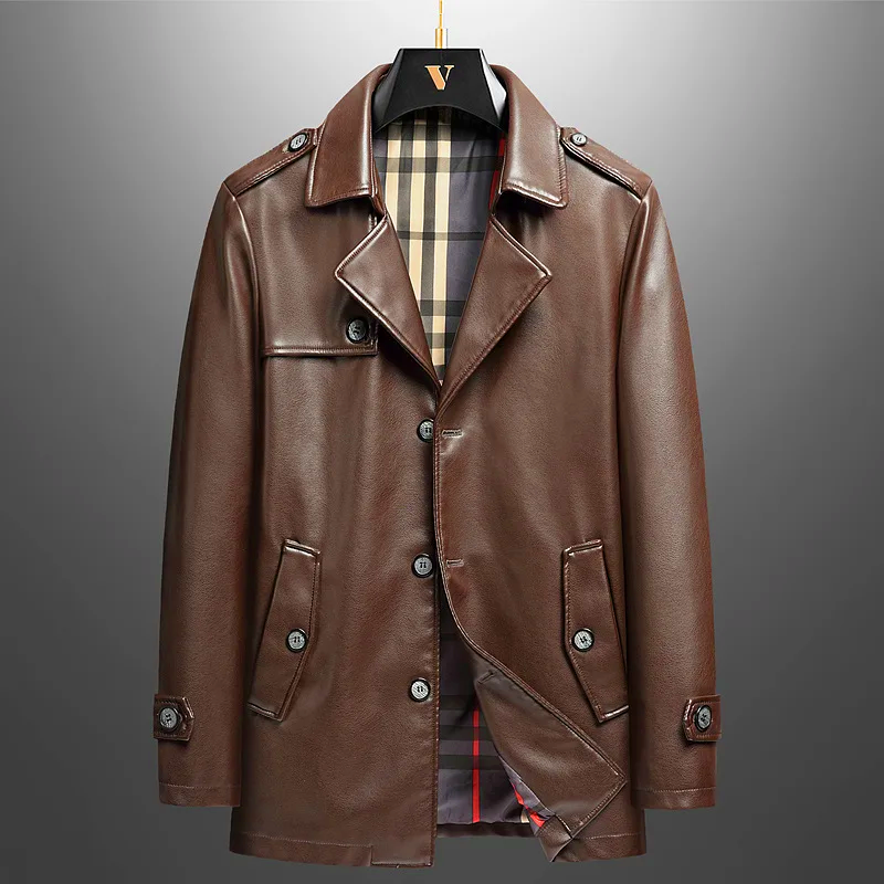 Manteau Long en Cuir Homme Beaumont – Pardessus Vintage à Épaulettes et Doublure Isolante
