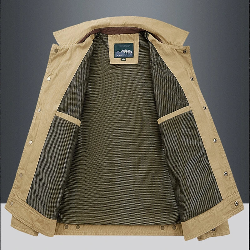 Veste de Terrain Homme Fougères – Manteau Imperméable Coupe-Vent Isolé à Boutons Pression