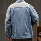 Veste en Jean Patchwork Homme Rennes – Veste Denim Délavée Boutonnée à Poches à Rabat