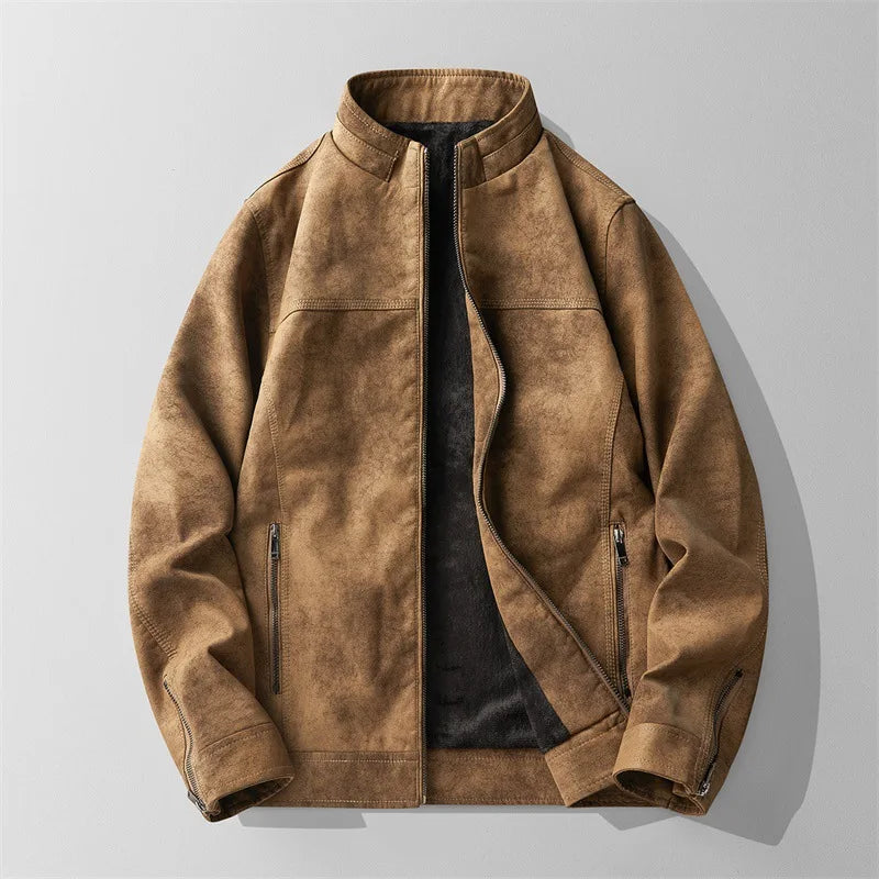 Veste en Daim Italien Homme Kerlouan – Blouson Suède Rétro à Poches et Poignets Zippés