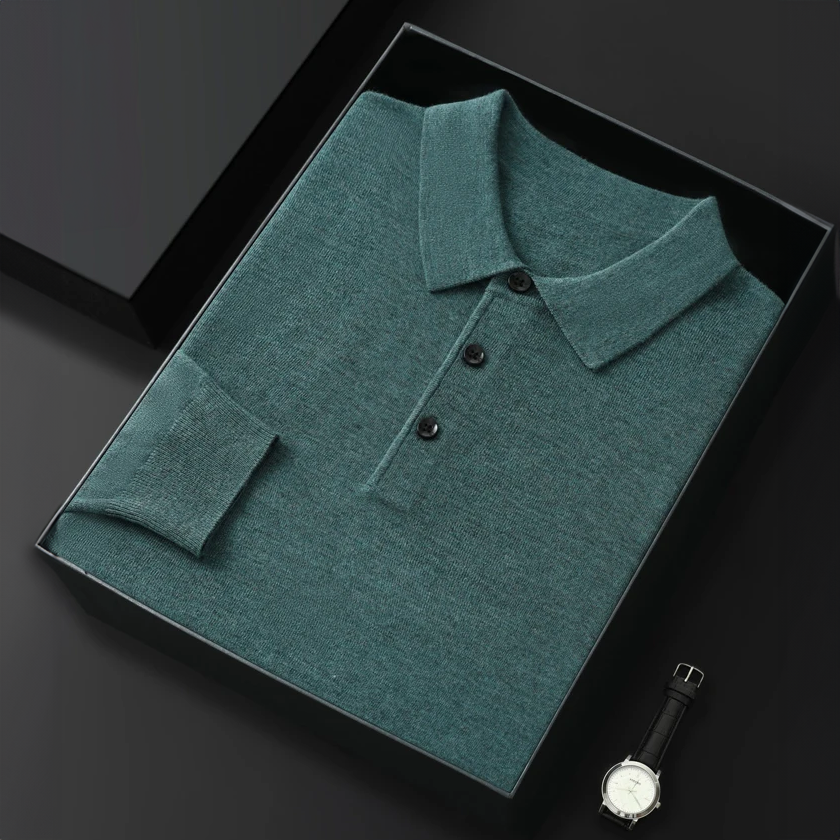 Polo Manches Longues en Laine Homme Bréhat – Polo Maille Chaud et Extensible