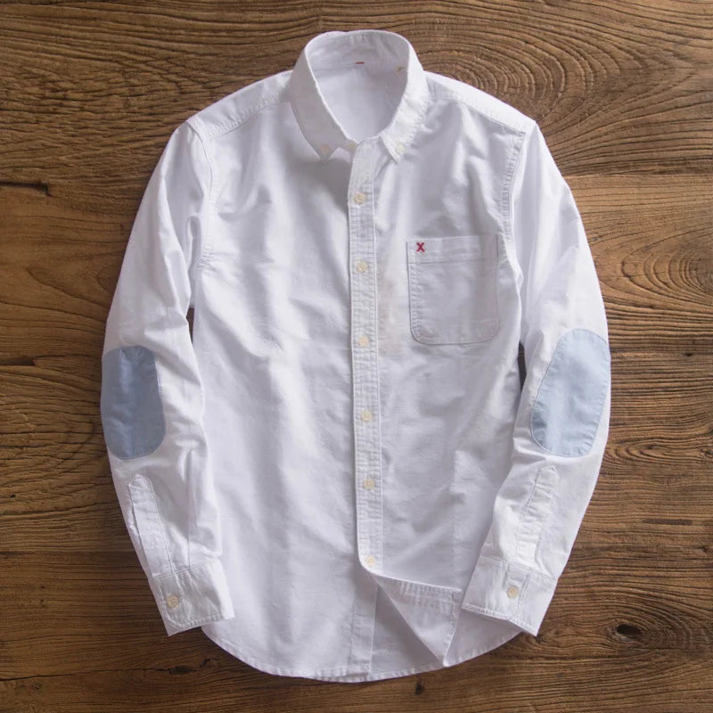 Chemise Vintage en Coton Homme Hennebont – Chemise 100 % Coton Manches Longues à Finitions Rétro