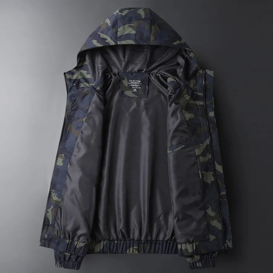 Veste Camouflage Homme Royan – Blouson Coupe-Vent Déperlant à Capuche Style Camouflage Années 70