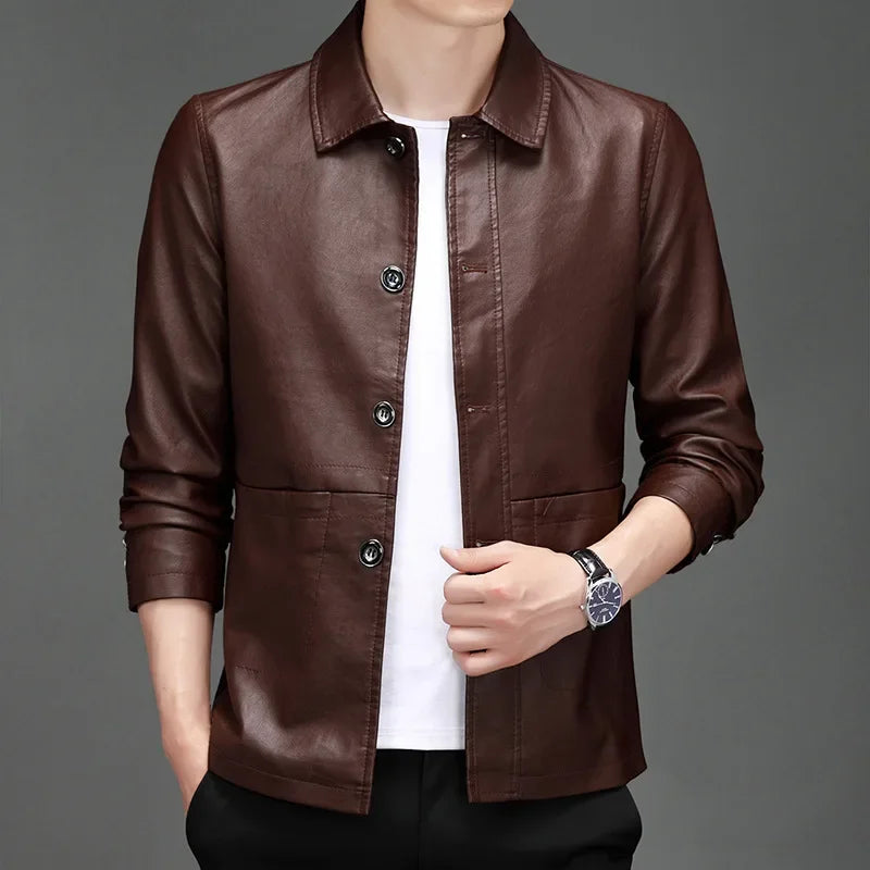 Veste en Simili Cuir Homme Cannes – Blouson Boutonné Style Italien Années 60, Finition Mate