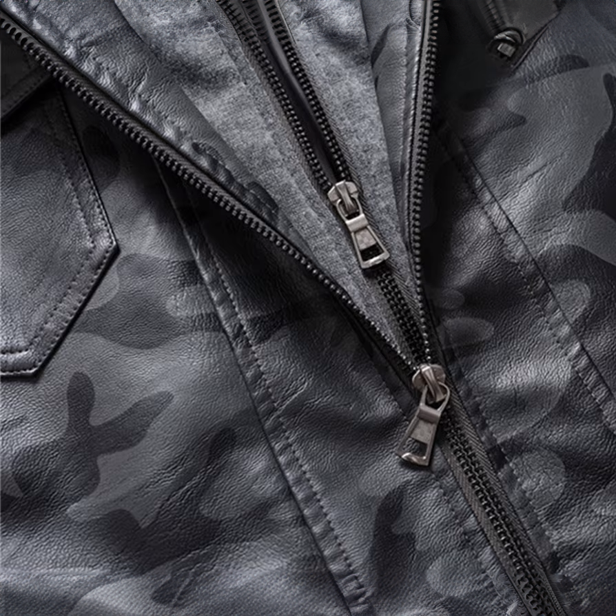 Blouson en Cuir Camouflage Homme Colombier – Veste Cuir Véritable Motif Camouflage Vintage à Capuche