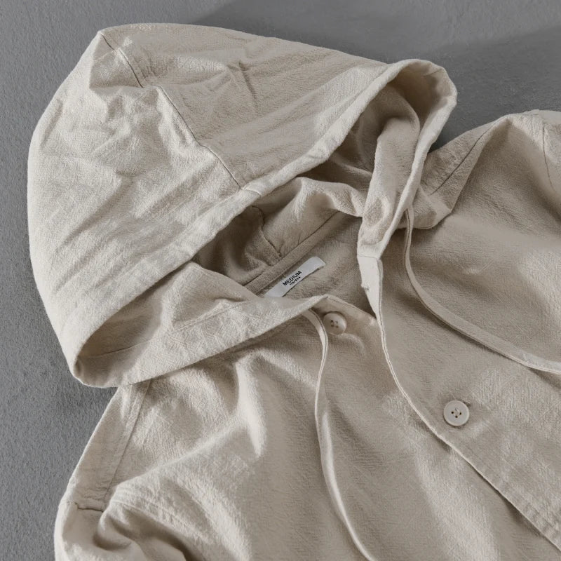 Veste à Capuche en Lin Homme Ferret – Hoodie Lin et Coton Boutonné, Léger et Respirant