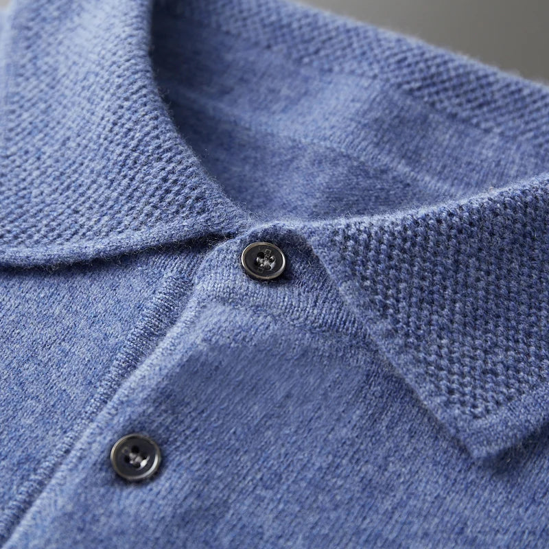 Polo Manches Longues en Laine Mérinos Homme Vernon – Polo Maille Élégant et Extensible