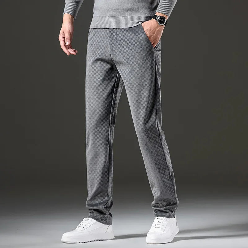 Pantalon à Carreaux Homme Honfleur – Pantalon en Velours Côtelé Rétro à Taille Élastique et Passants
