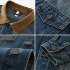 Veste en Jean Homme Roubaix – Veste Denim Vintage Délavée à Col en Velours Côtelé