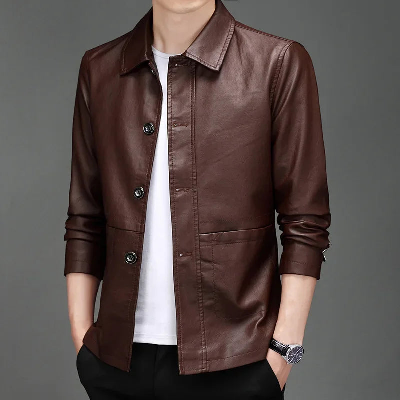 Veste en Simili Cuir Homme Cannes – Blouson Boutonné Style Italien Années 60, Finition Mate