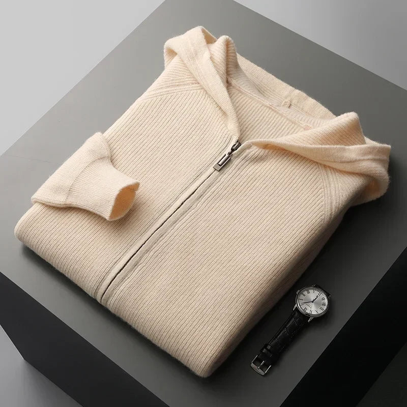 Sweat à Capuche en Maille Laine et Cachemire Homme Valence – Hoodie Tricot Doux et Chaud