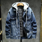 Veste en Jean à Capuche Homme Corbeau – Hoodie Denim Doublé Thermique, Capuche Amovible