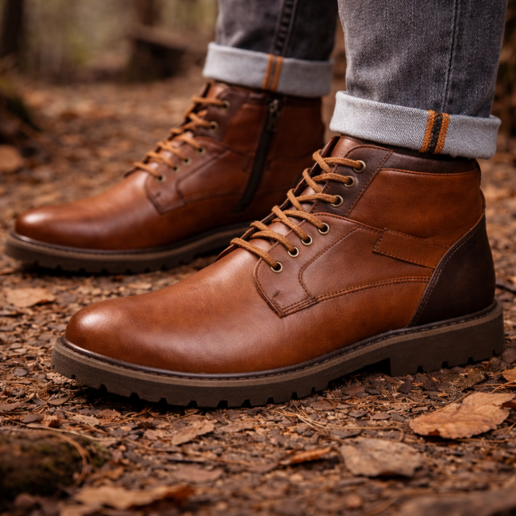 Bottines en Cuir Homme Ornans – Boots avec Soutien de la Voûte Plantaire, Bout Extra-Large