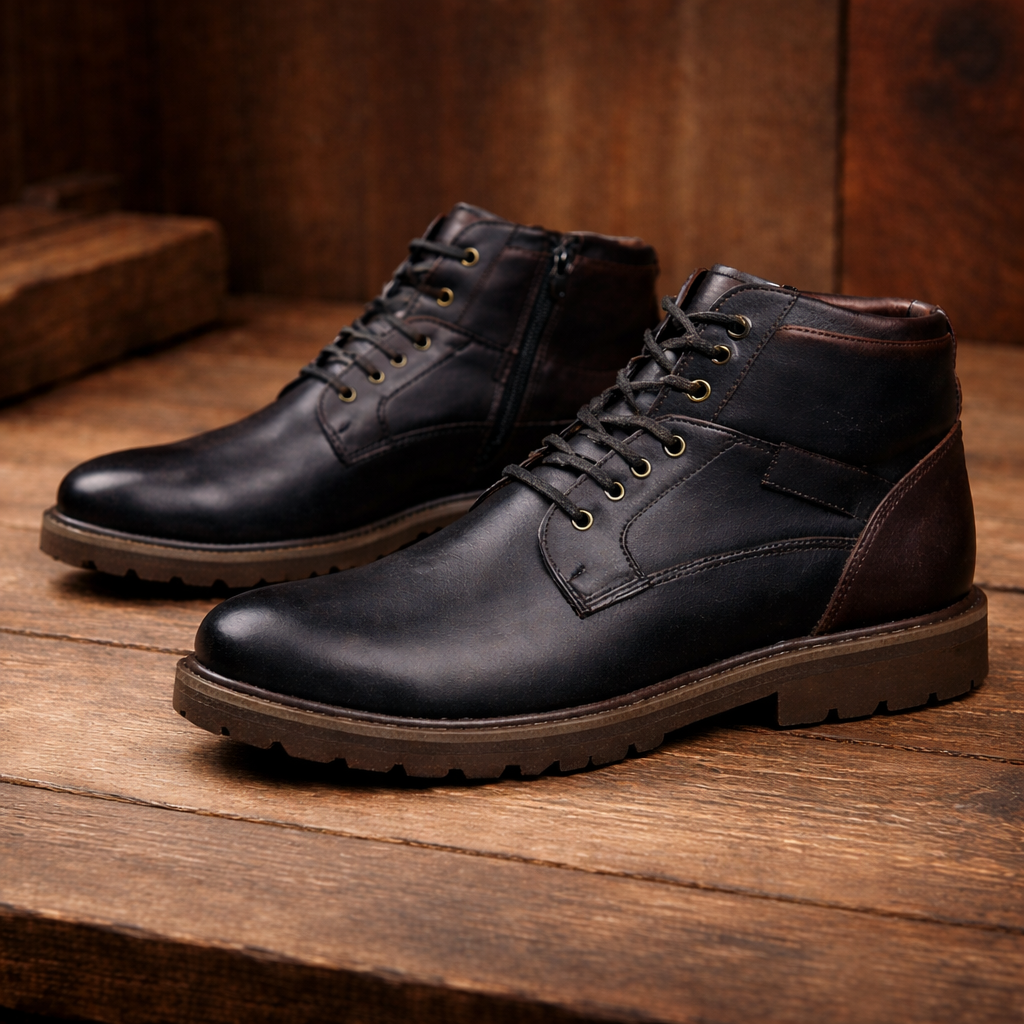 Bottines en Cuir Homme Ornans – Boots avec Soutien de la Voûte Plantaire, Bout Extra-Large