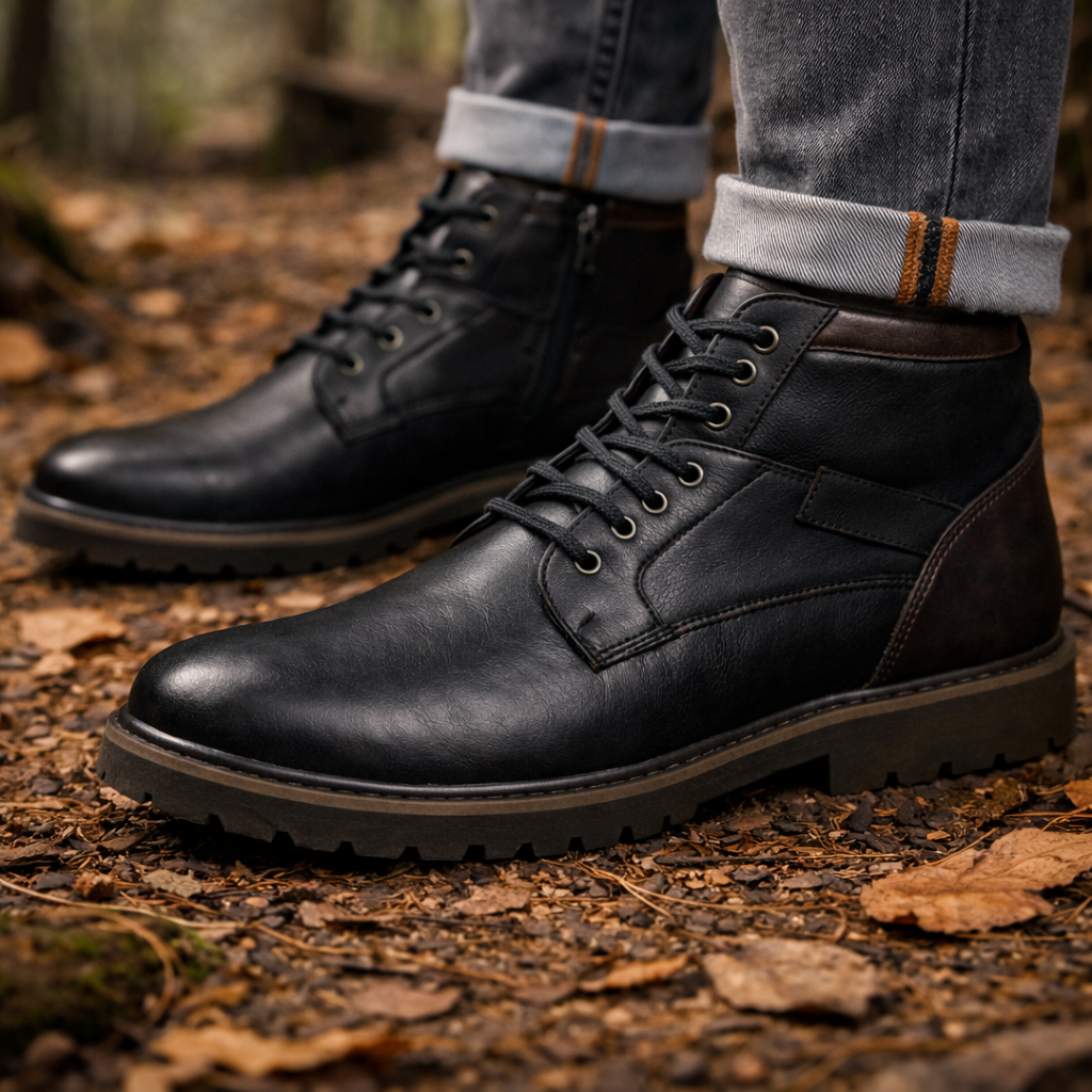Bottines en Cuir Homme Ornans – Boots avec Soutien de la Voûte Plantaire, Bout Extra-Large