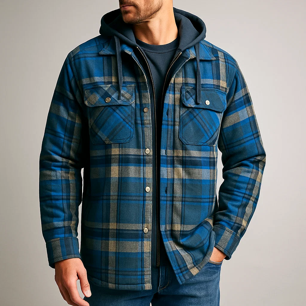 Veste à Capuche en Flanelle Homme Vosges – Surchemise Bûcheron Doublée Zippée à Carreaux